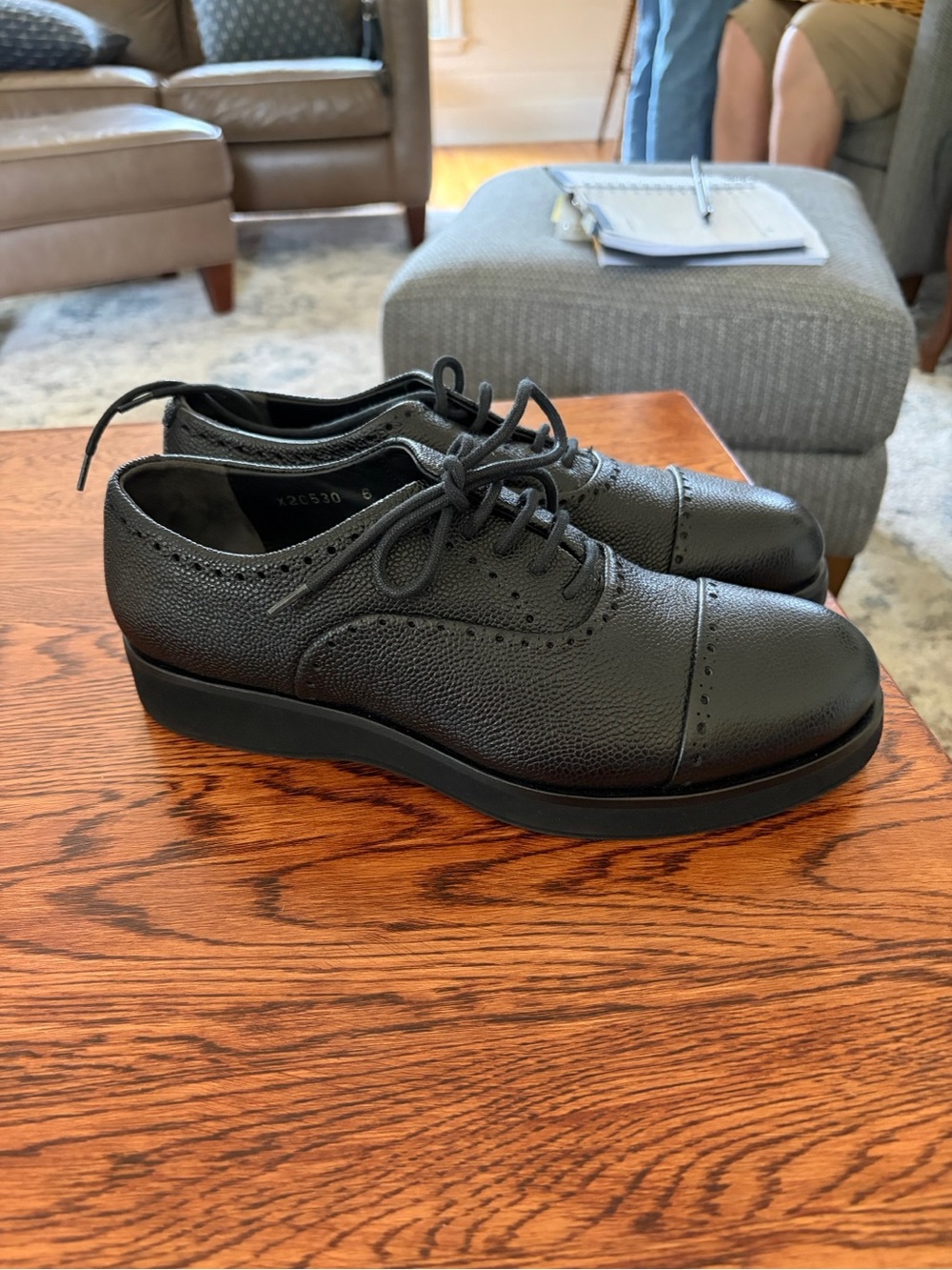 Giorgio Armani Black Textured Leather Women's Brogue Flats